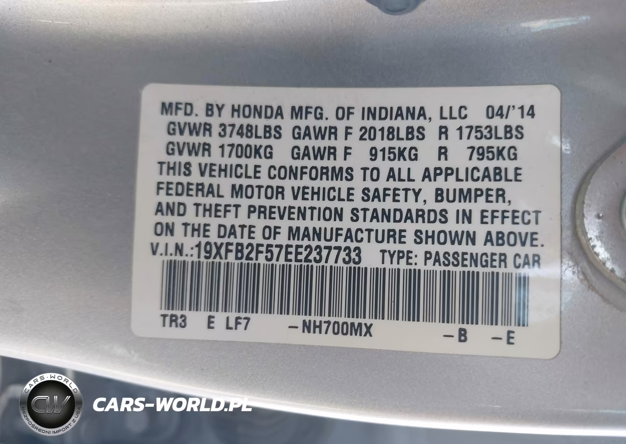 2014 Honda Civic Lx VIN:19XFB2F57EE237733 - 9