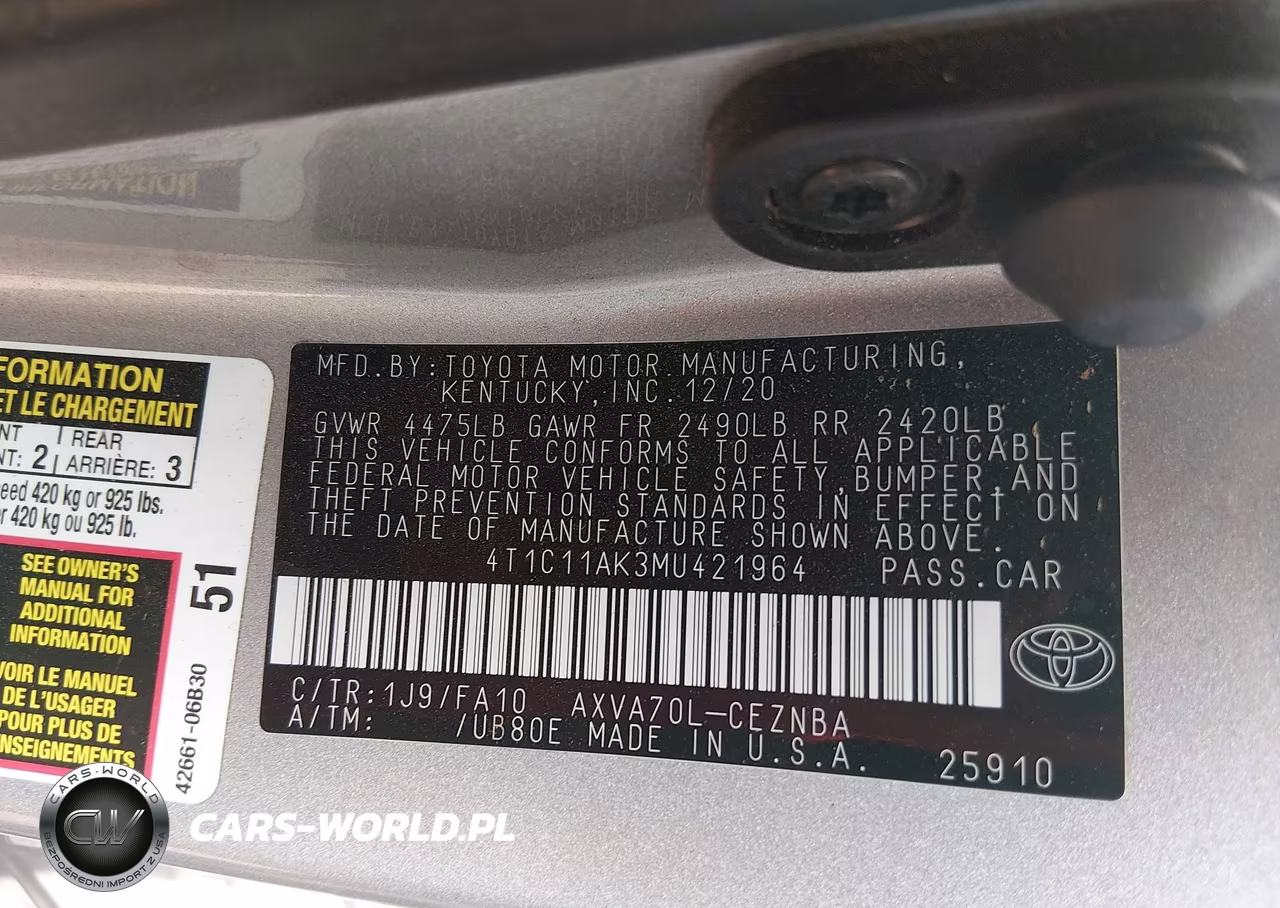 2021 Toyota Camry Le VIN:4T1C11AK3MU421964 - 9