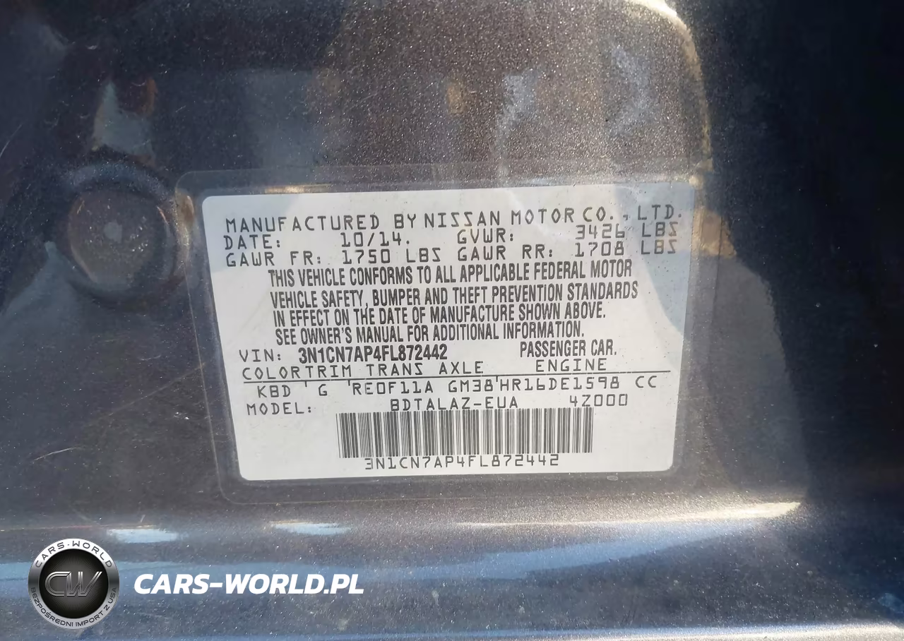2015 Nissan Versa 1.6 S+ VIN:3N1CN7AP4FL872442 - 9