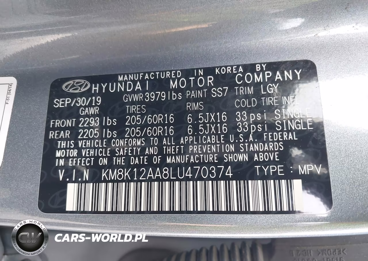 2020 Hyundai Kona Se VIN:KM8K12AA8LU470374 - 9