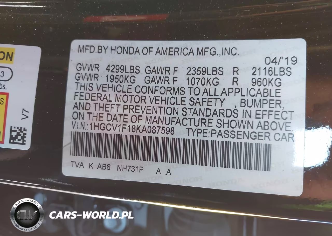 2019 Honda Accord Lx VIN:1HGCV1F18KA087598 - 9