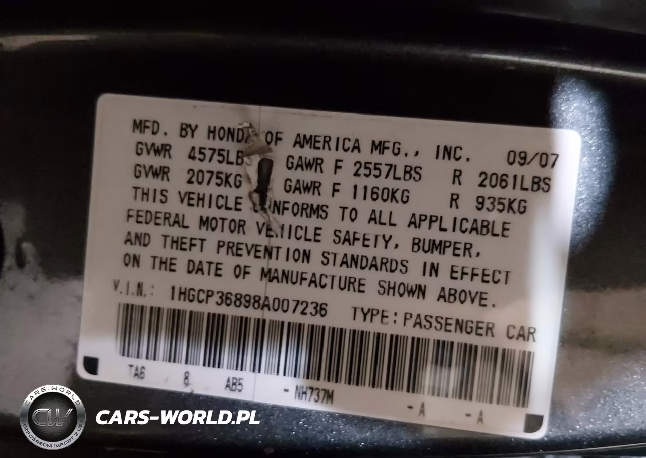 2008 Honda Accord 3.5 Ex-L VIN:1HGCP36898A007236 - 9