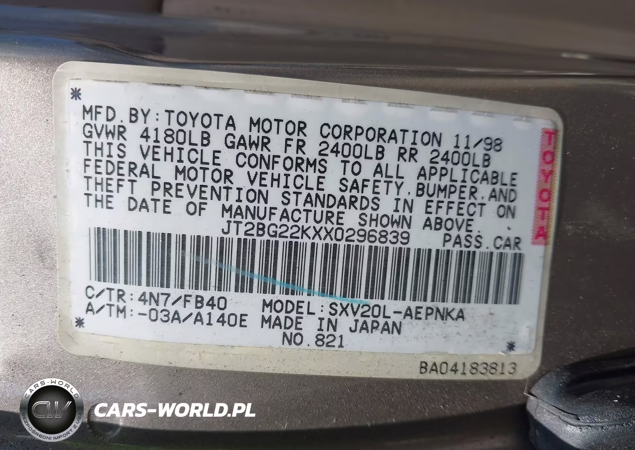 1999 Toyota Camry Le VIN:JT2BG22KXX0296839 - 9