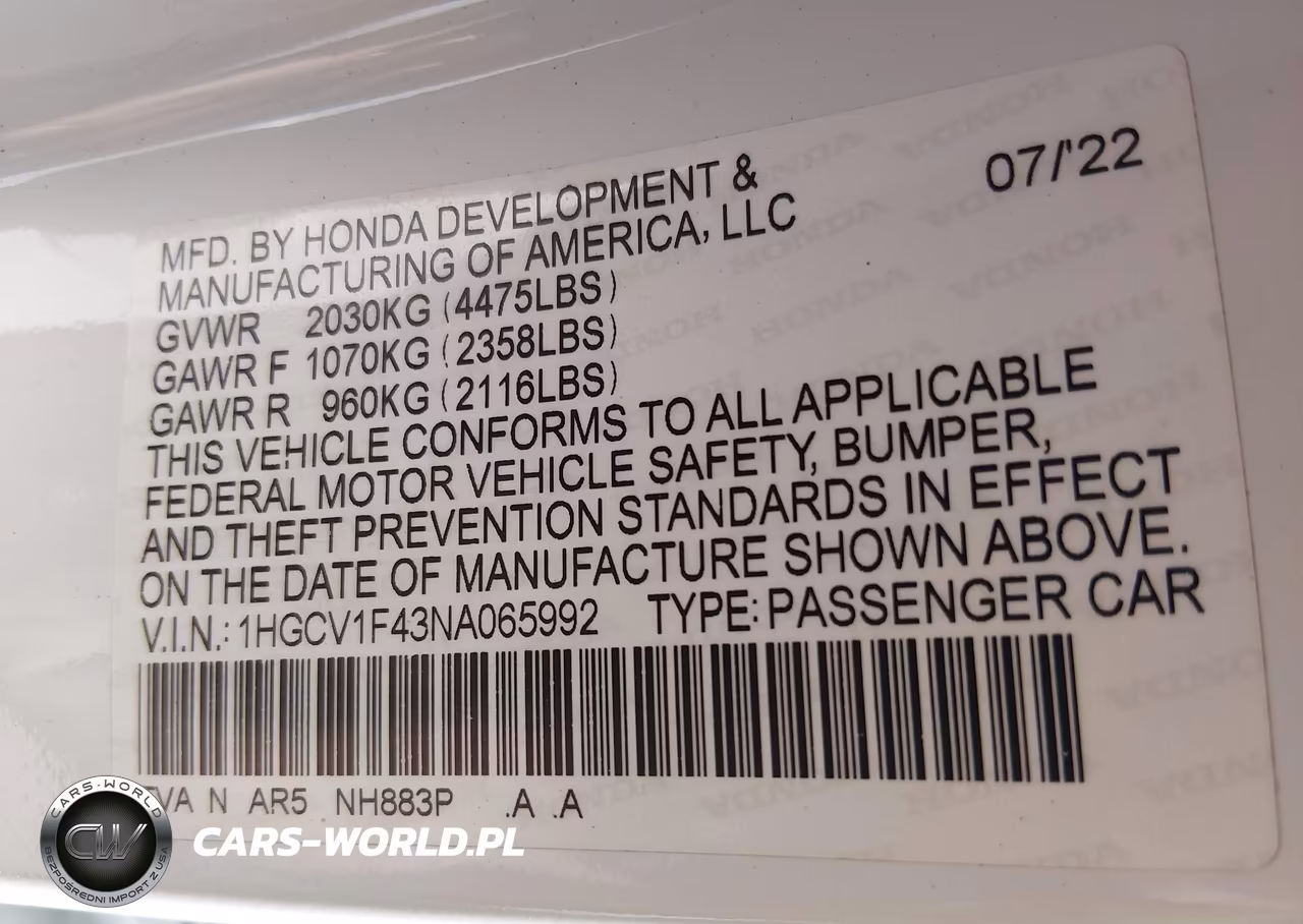 2022 Honda Accord Sport Se VIN:1HGCV1F43NA065992 - 9