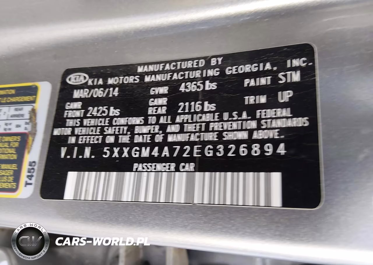 2014 Kia Optima Lx VIN:5XXGM4A72EG326894 - 9