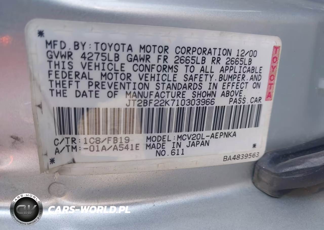 2001 Toyota Camry Le V6 VIN:JT2BF22K710303966 - 9