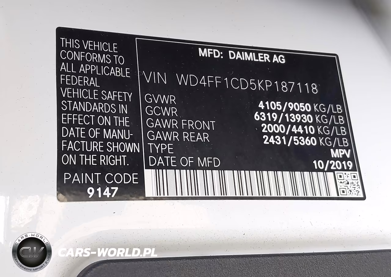 2019 Mercedes-Benz Sprinter 2500 High Roof V6 VIN:WD4FF1CD5KP187118 - 9