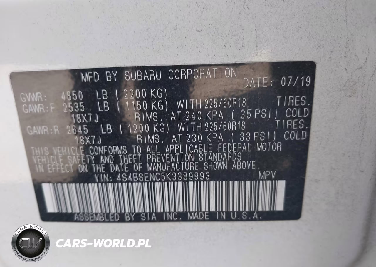 2019 Subaru Outback 3.6R Limited VIN:4S4BSENC5K3389993 - 9