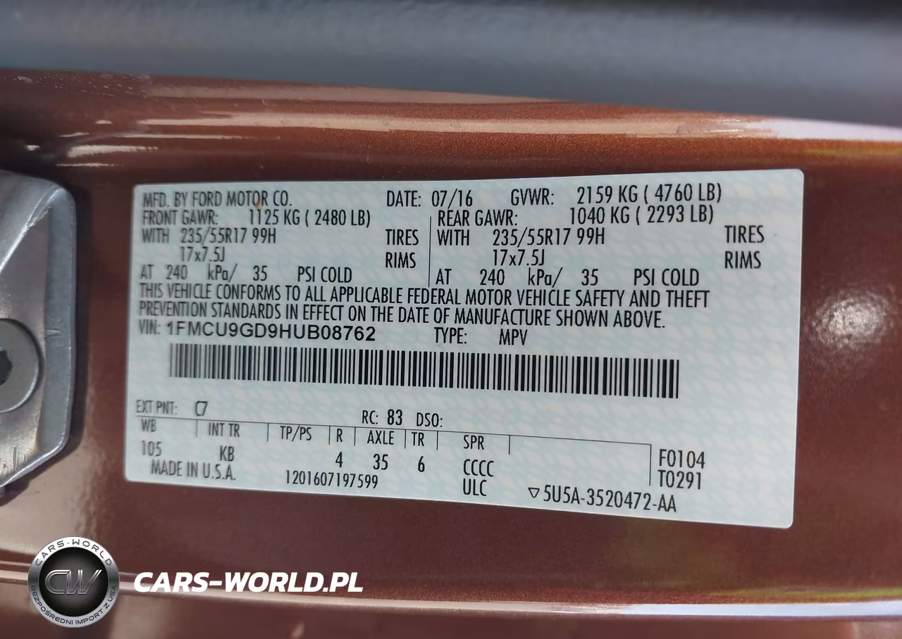 2017 Ford Escape Se VIN:1FMCU9GD9HUB08762 - 9