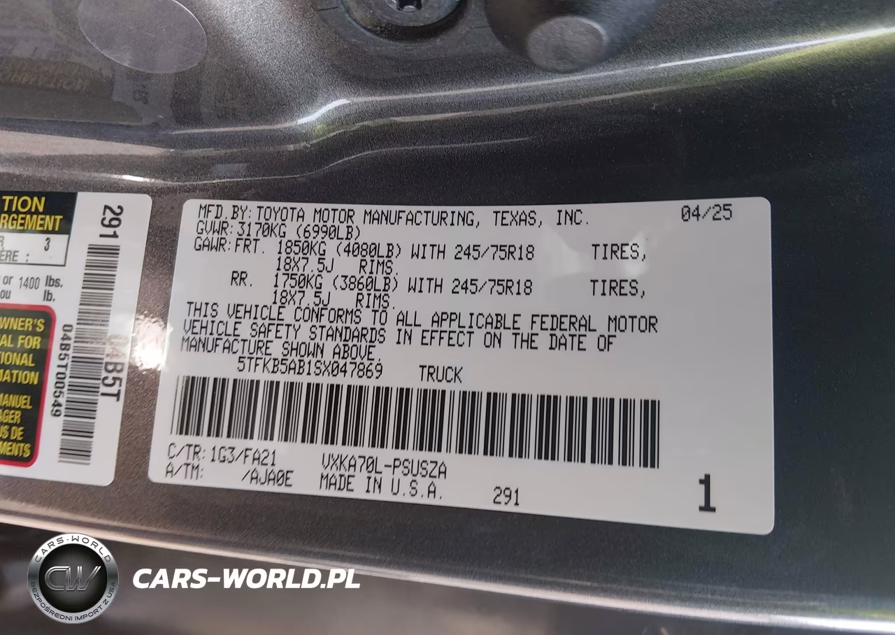 2025 Toyota Tundra Sr VIN:5TFKB5AB1SX047869 - 9