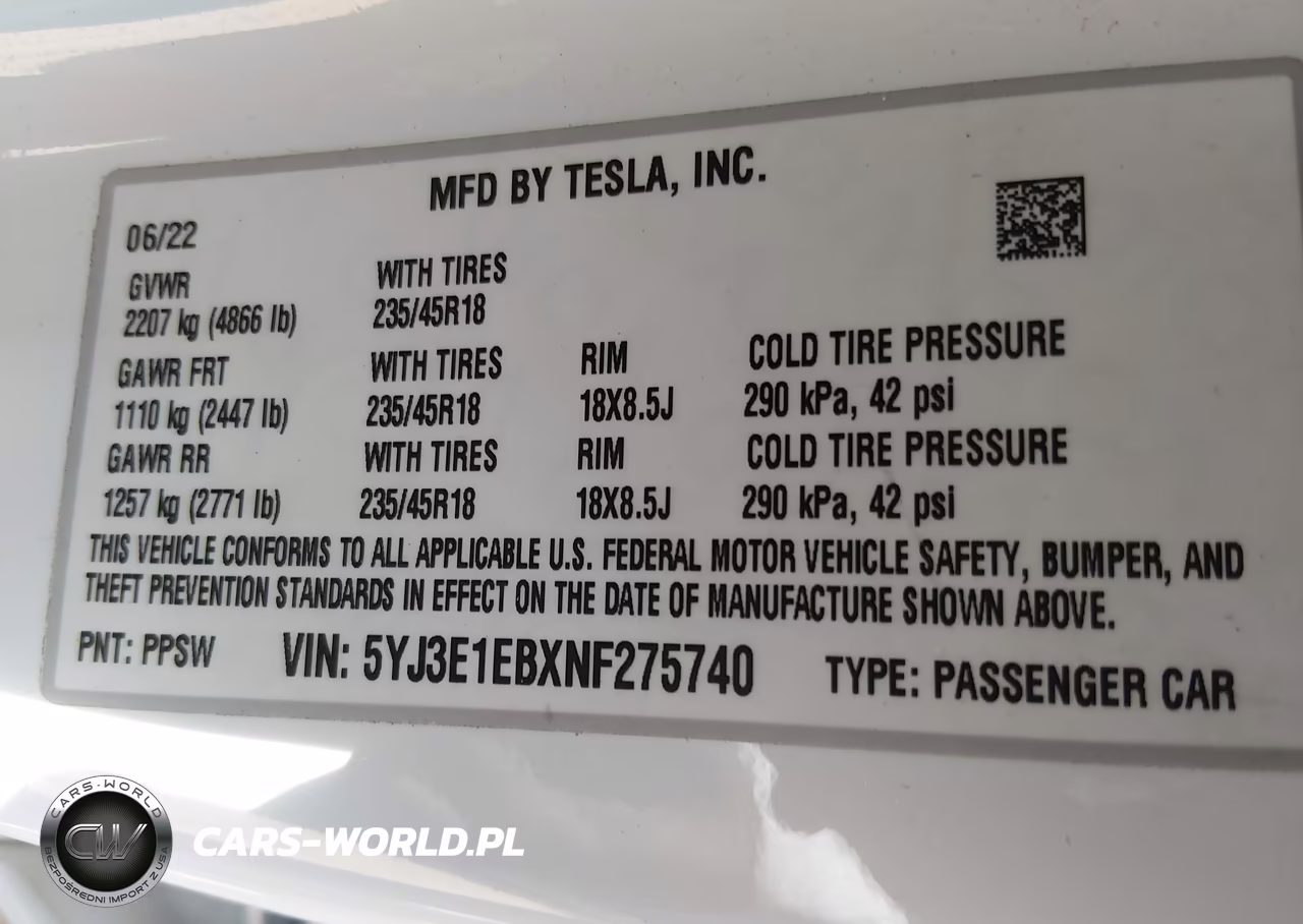 2022 Tesla Model 3 Long Range Dual Motor All-Wheel Drive VIN:5YJ3E1EBXNF275740 - 9