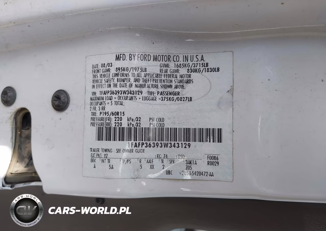 2003 FORD FOCUS SE-ZTW VIN:1FAFP36393W343129 - 9