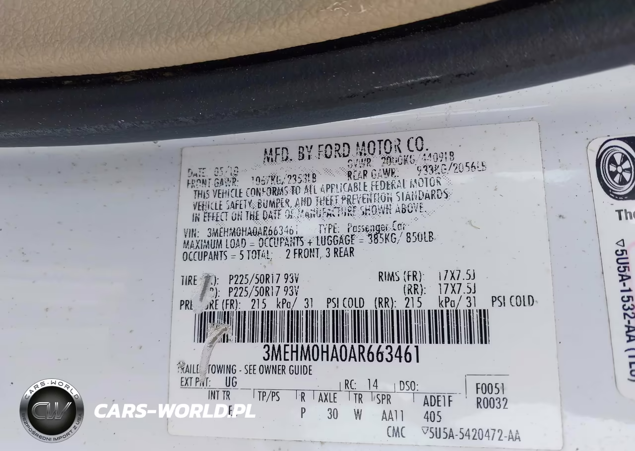2010 Mercury Milan VIN:3MEHM0HA0AR663461 - 9