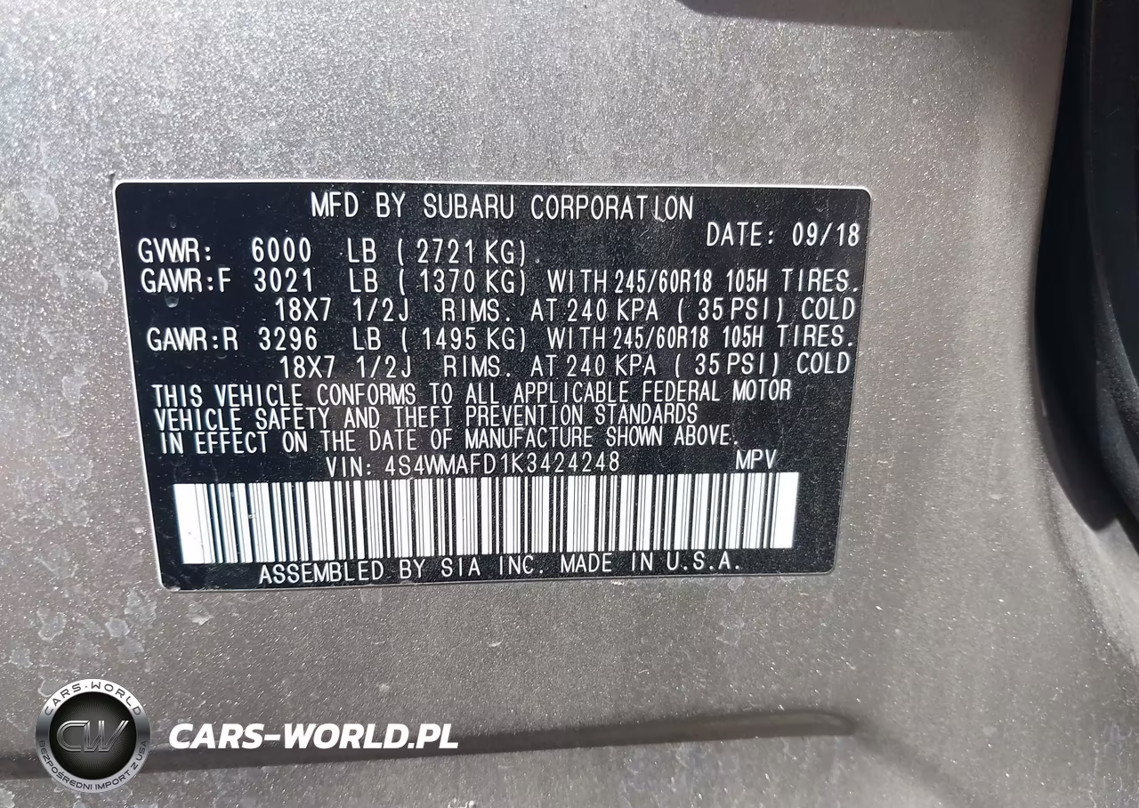2019 Subaru Ascent Premium VIN:4S4WMAFD1K3424248 - 9