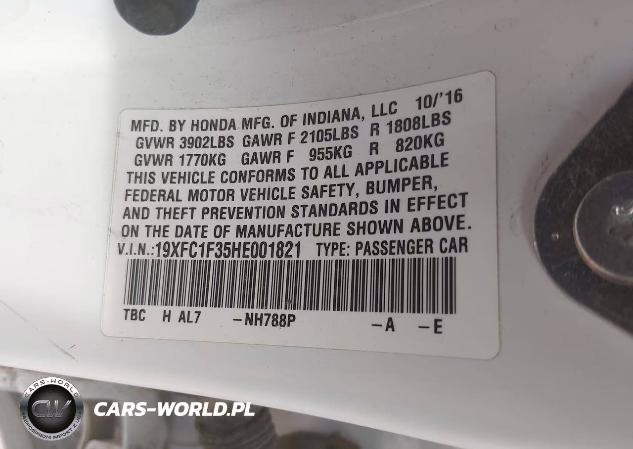 2017 Honda Civic Ex-T VIN:19XFC1F35HE001821 - 9