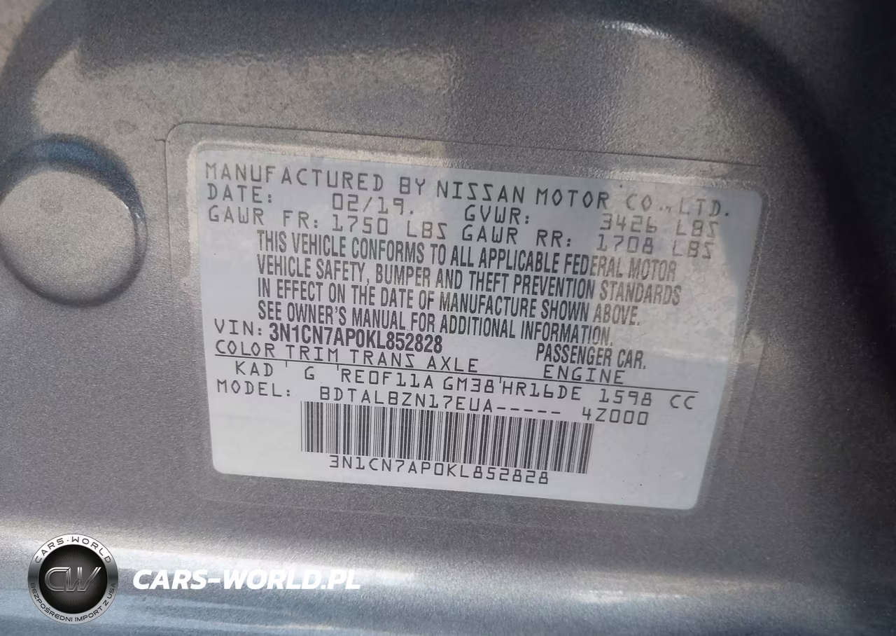 2019 Nissan Versa 1.6 Sv VIN:3N1CN7AP0KL852828 - 9