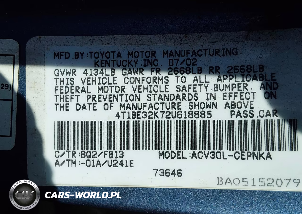 2002 Toyota Camry Le VIN:4T1BE32K72U618885 - 9