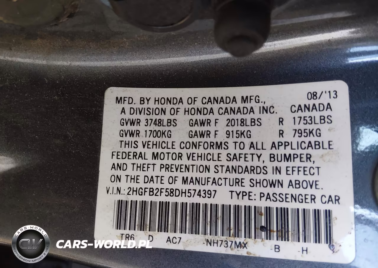 2013 Honda Civic Lx VIN:2HGFB2F58DH574397 - 9