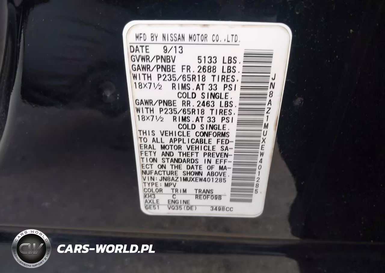 2014 Nissan Murano Sl VIN:JN8AZ1MUXEW401285 - 9