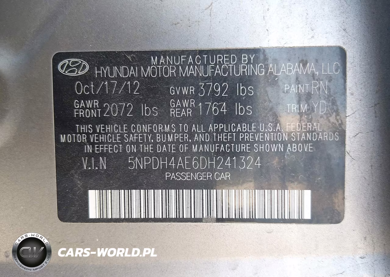 2013 Hyundai Elantra Gls VIN:5NPDH4AE6DH241324 - 9