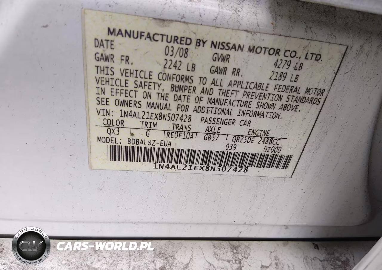 2008 Nissan Altima 2.5 S VIN:1N4AL21EX8N507428 - 9