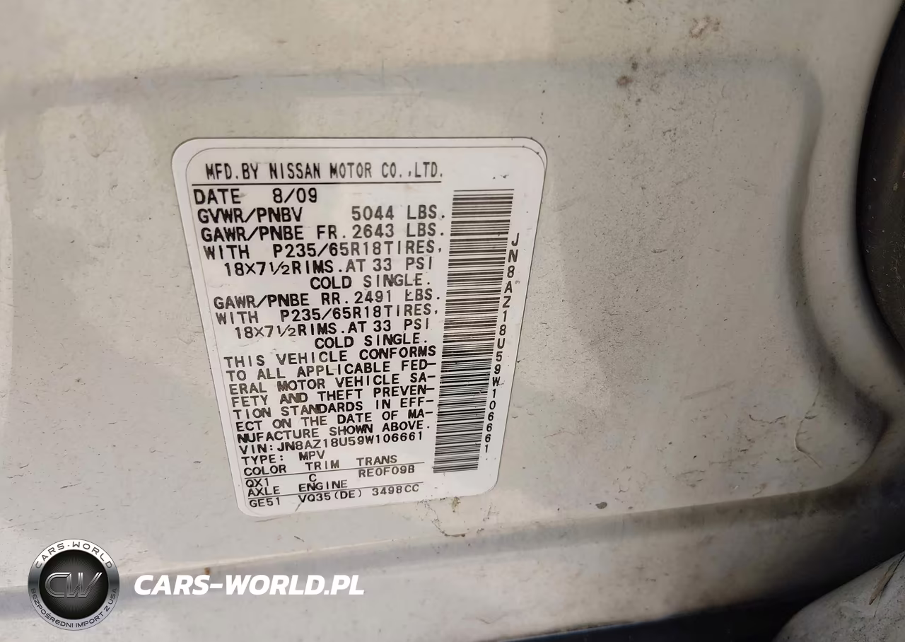 2009 Nissan Murano Sl VIN:JN8AZ18U59W106661 - 9