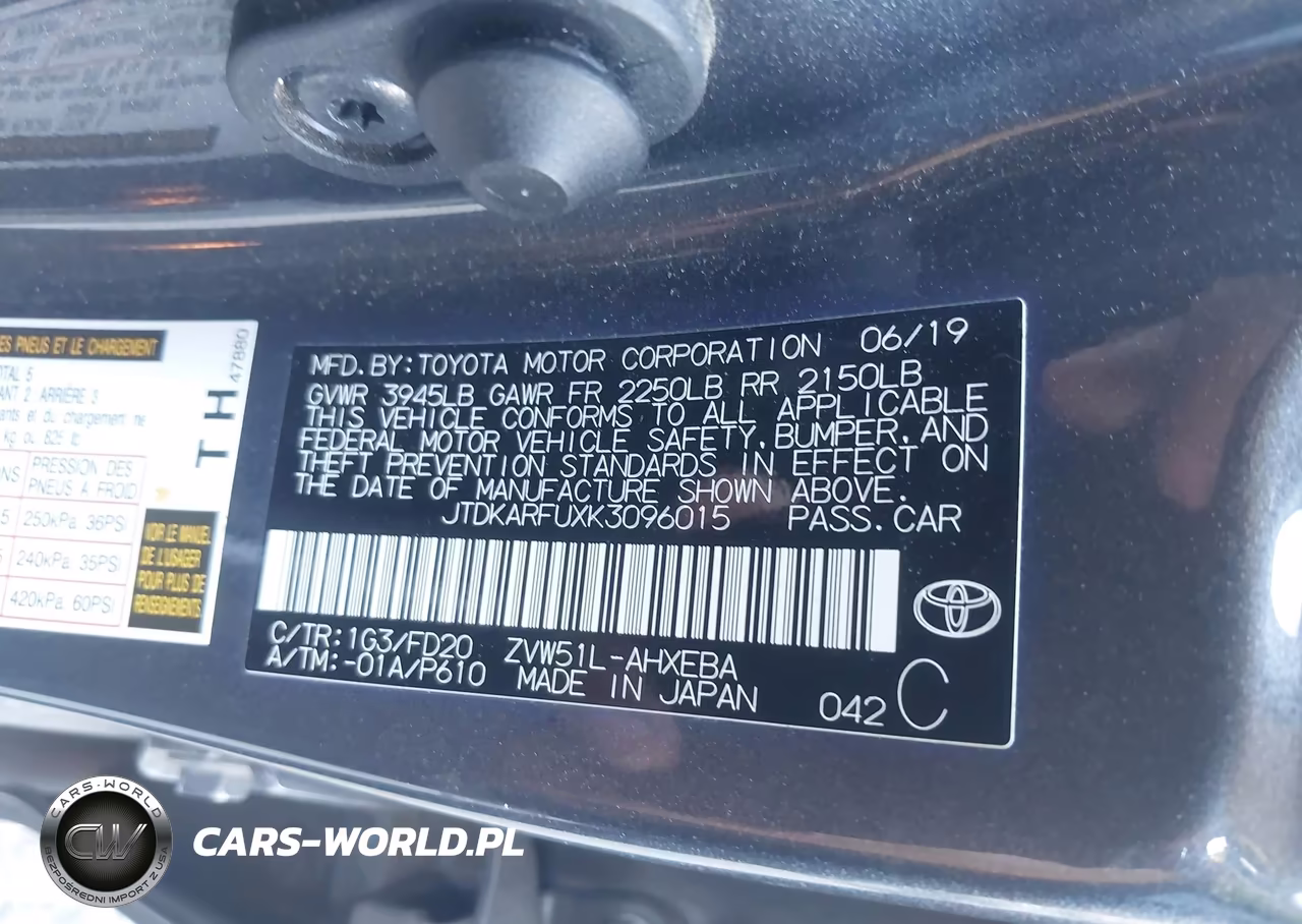 2019 Toyota Prius Le VIN:JTDKARFUXK3096015 - 9