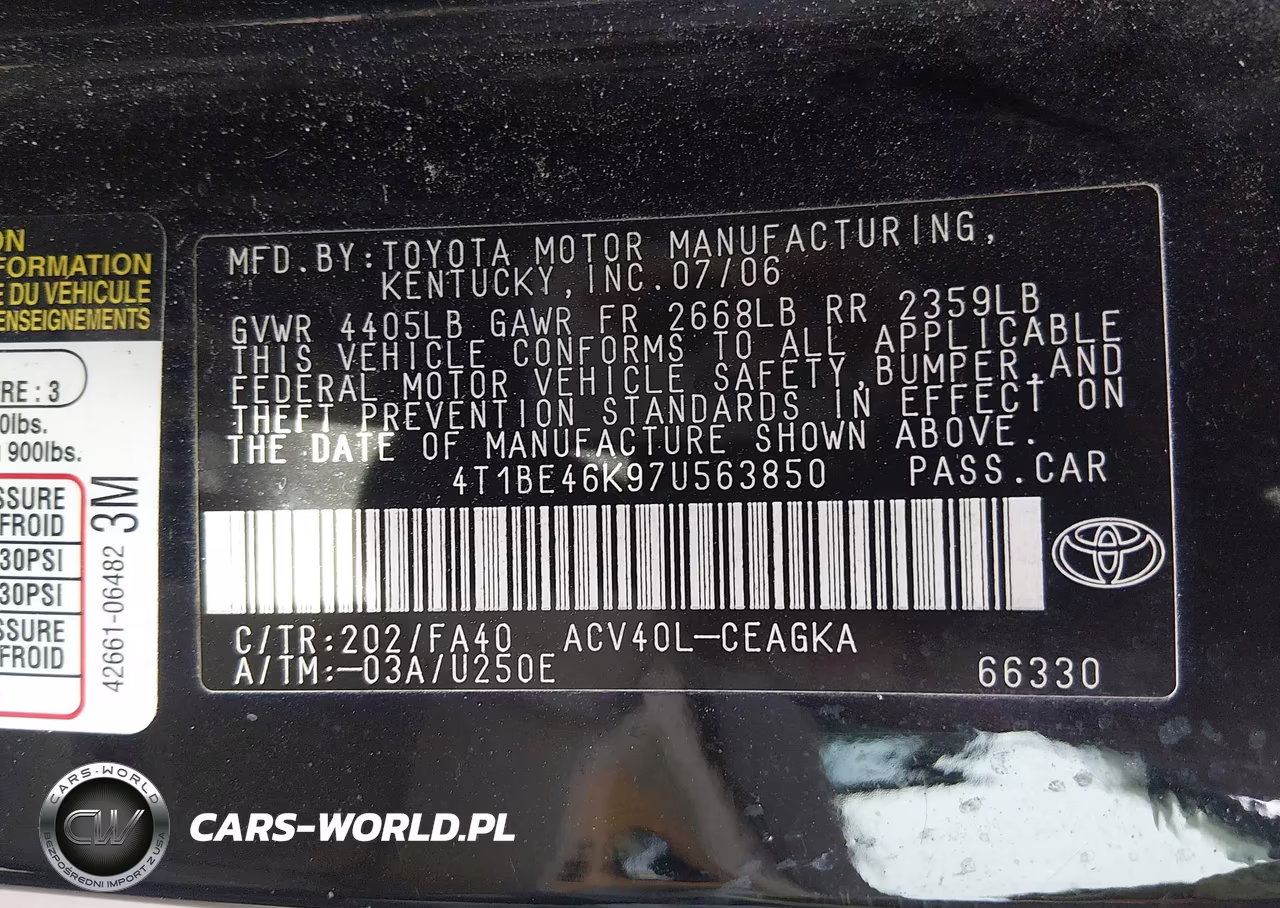 2007 Toyota Camry Xle VIN:4T1BE46K97U563850 - 9