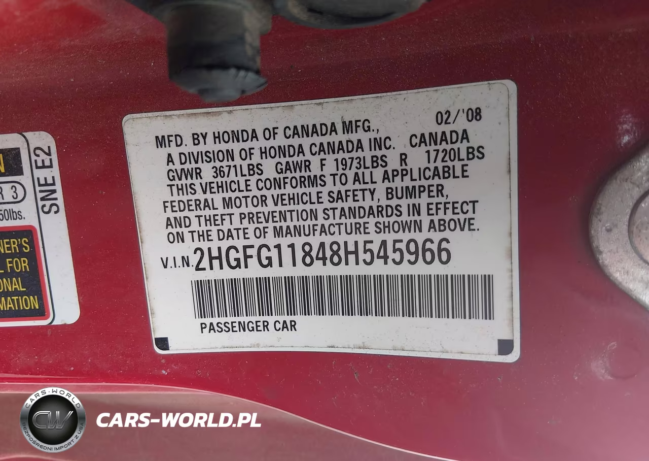 2008 Honda Civic Ex VIN:2HGFG11848H545966 - 9