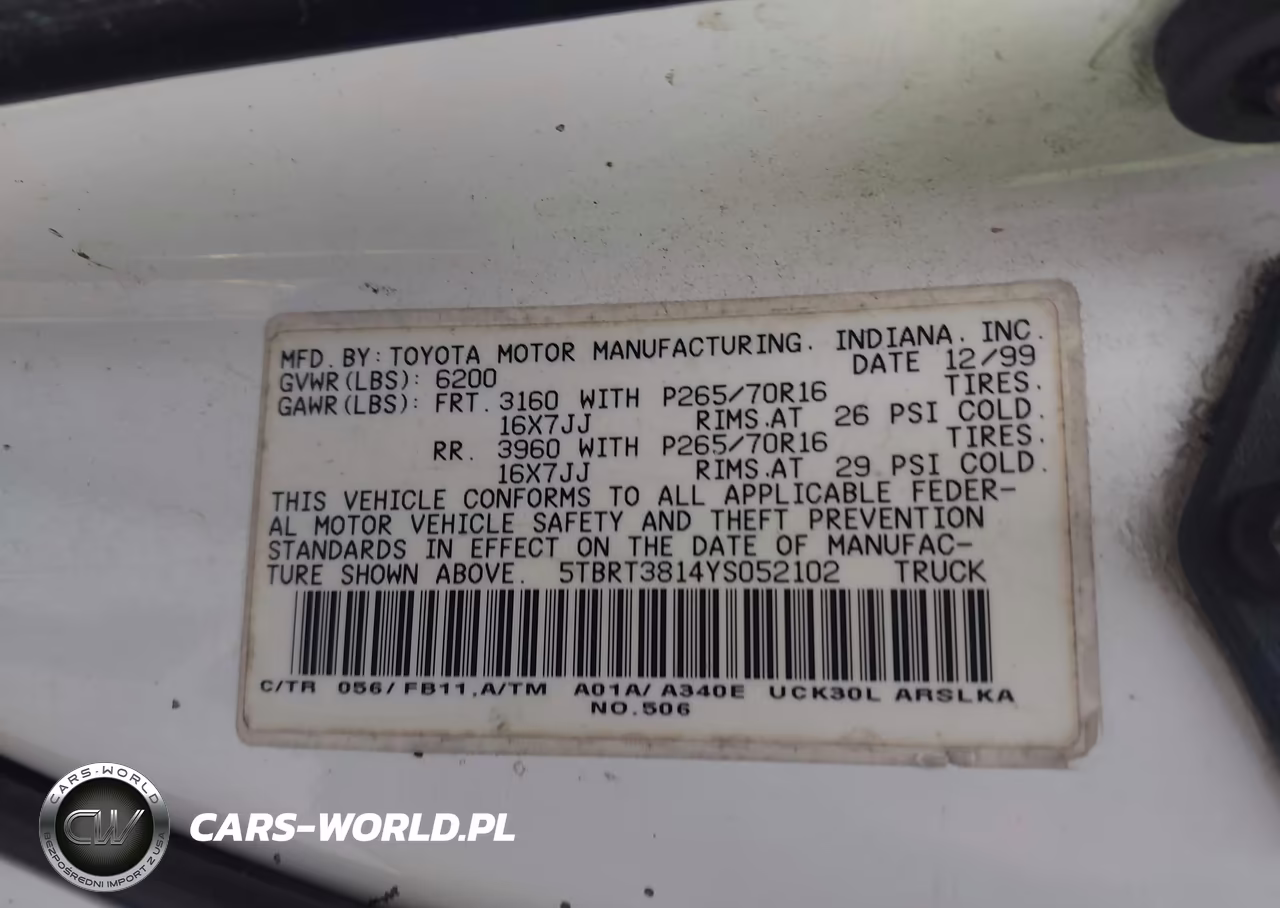 2000 Toyota Tundra Ltd V8 VIN:5TBRT3814YS052102 - 9