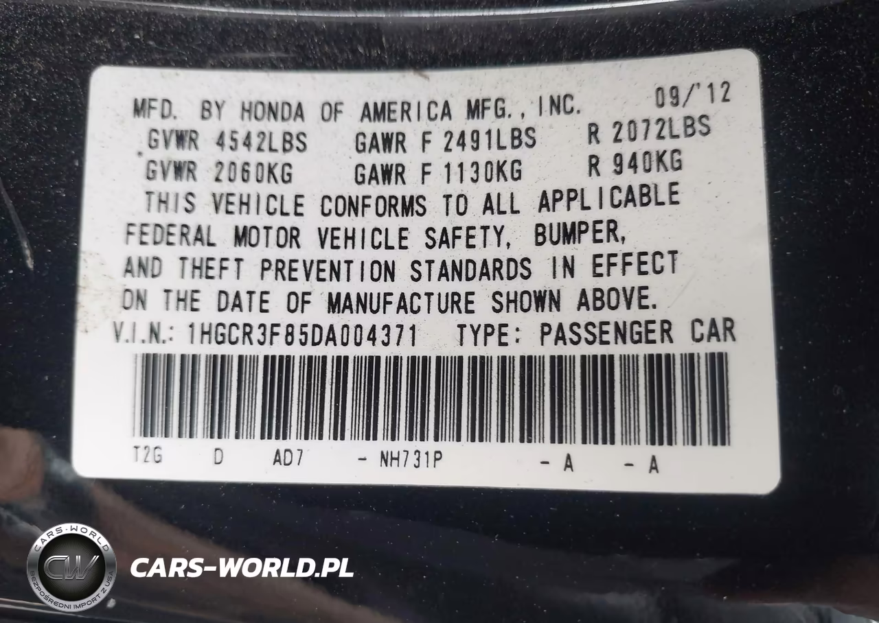2013 Honda Accord Sdn Ex-L-Ex-L V-6 VIN:1HGCR3F85DA004371 - 9