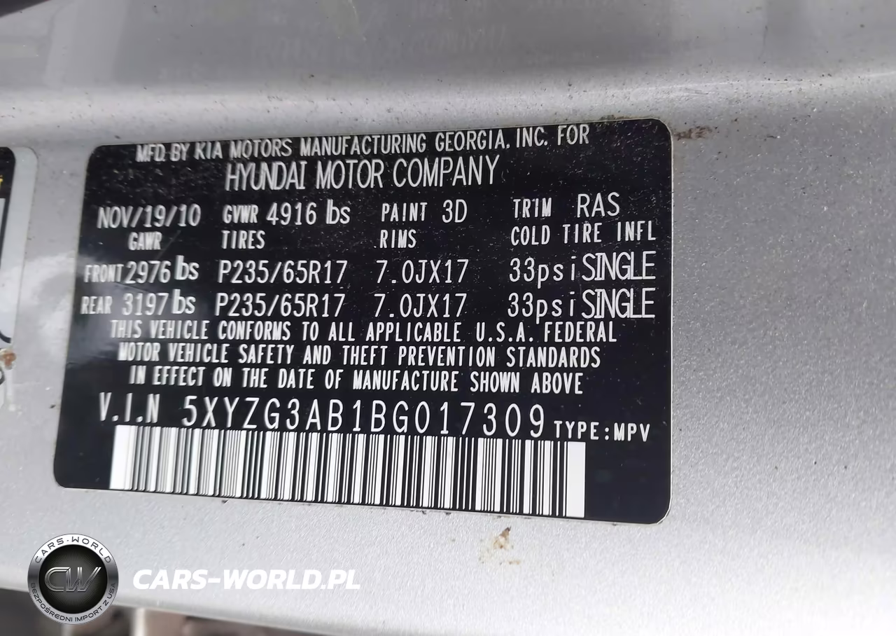 2011 Hyundai Santa Fe Gls VIN:5XYZG3AB1BG017309 - 9
