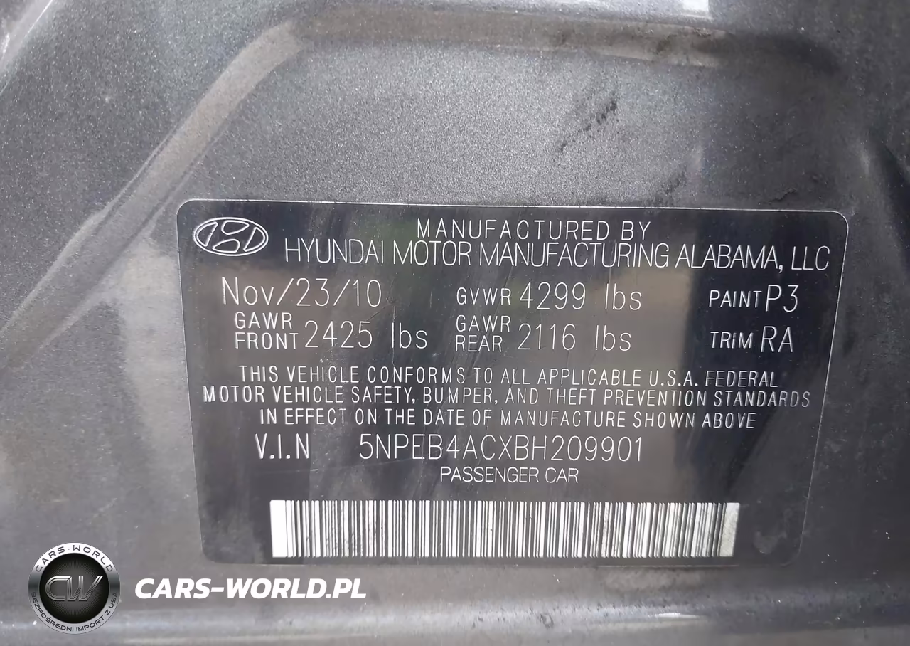 2011 Hyundai Sonata Gls VIN:5NPEB4ACXBH209901 - 9