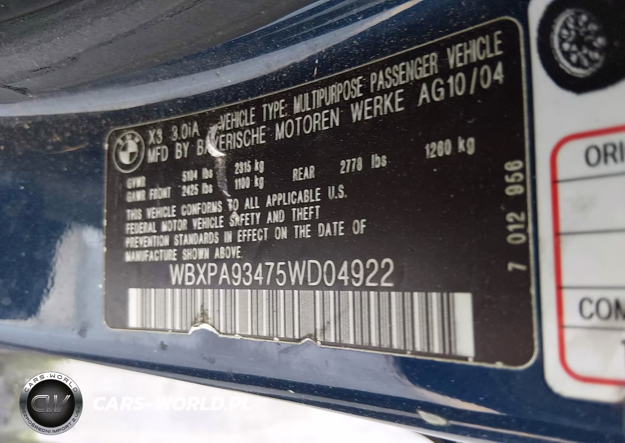 2005 BMW X3 3.0I VIN:WBXPA93475WD04922 - 9