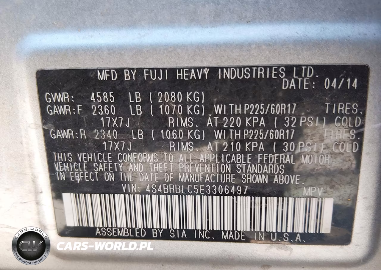 2014 Subaru Outback 2.5I Limited VIN:4S4BRBLC5E3306497 - 9