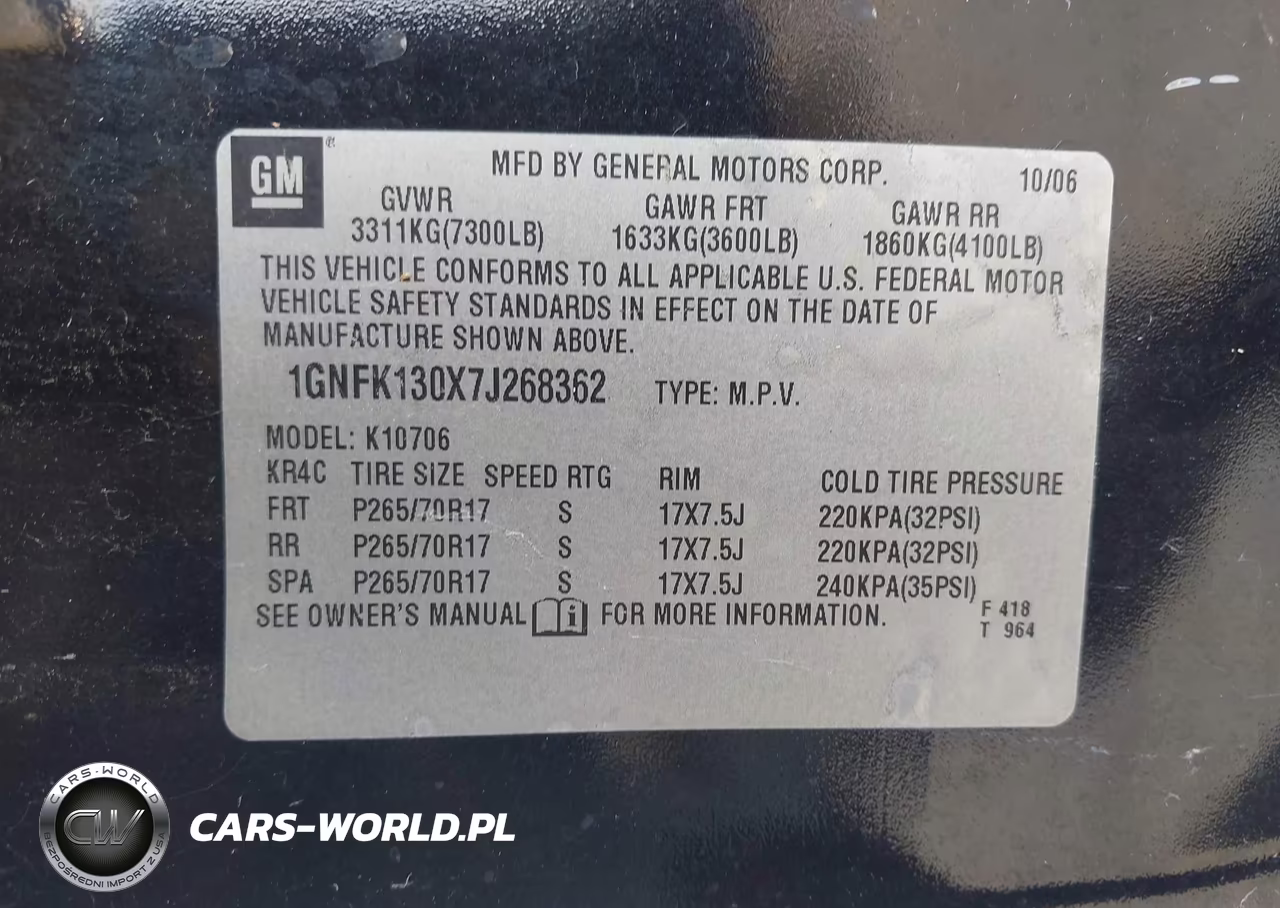 2007 Chevrolet Tahoe Lt VIN:1GNFK130X7J268362 - 9