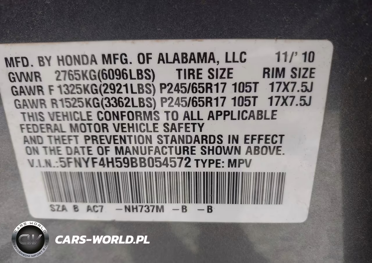 2011 Honda Pilot Ex-L VIN:5FNYF4H59BB054572 - 9