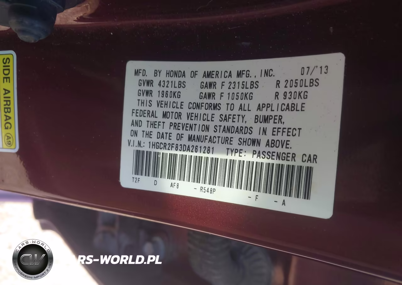 2013 Honda Accord Sdn Ex-L VIN:1HGCR2F83DA261281 - 9