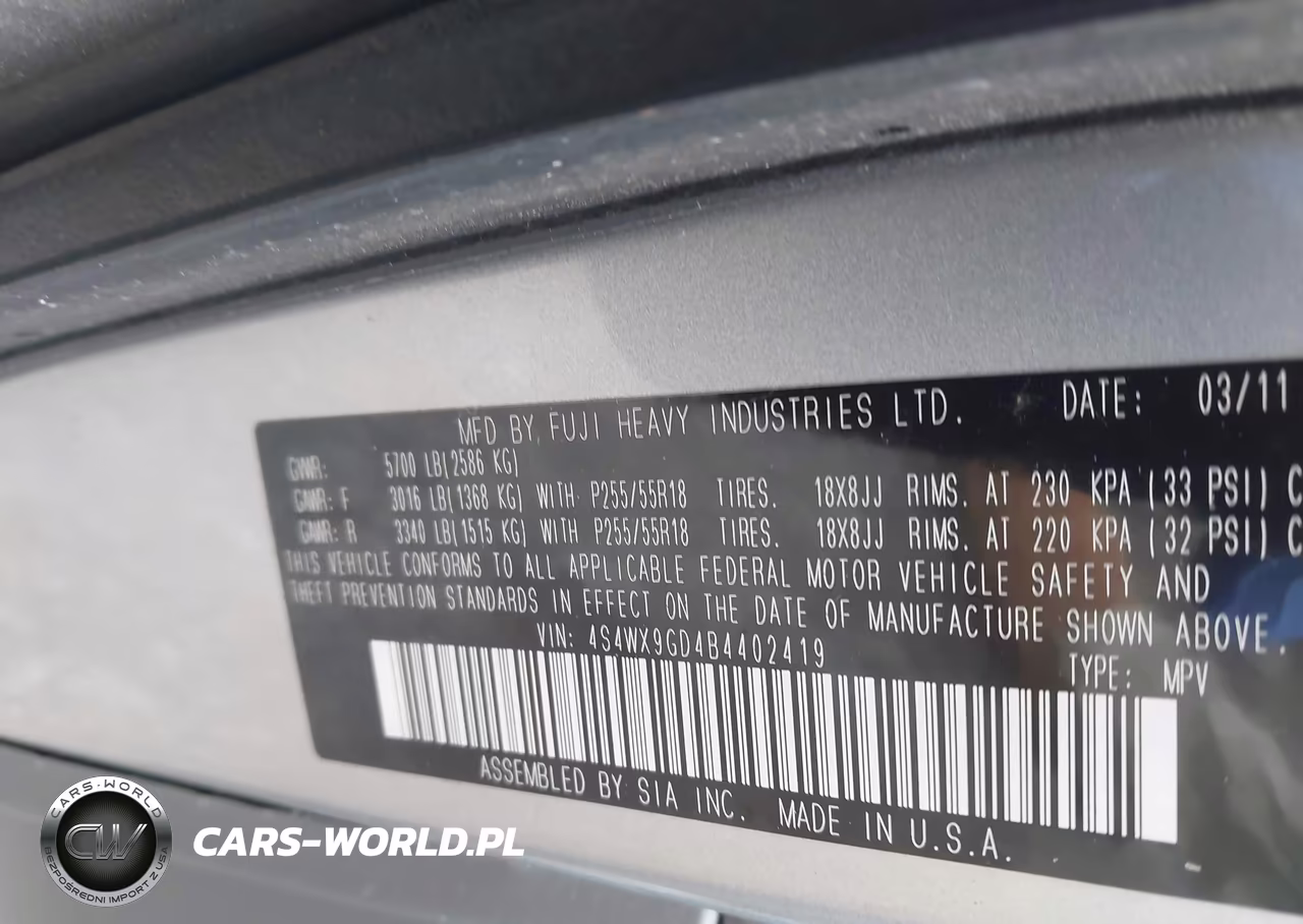 2011 Subaru Tribeca 3.6R Limited VIN:4S4WX9GD4B4402419 - 9