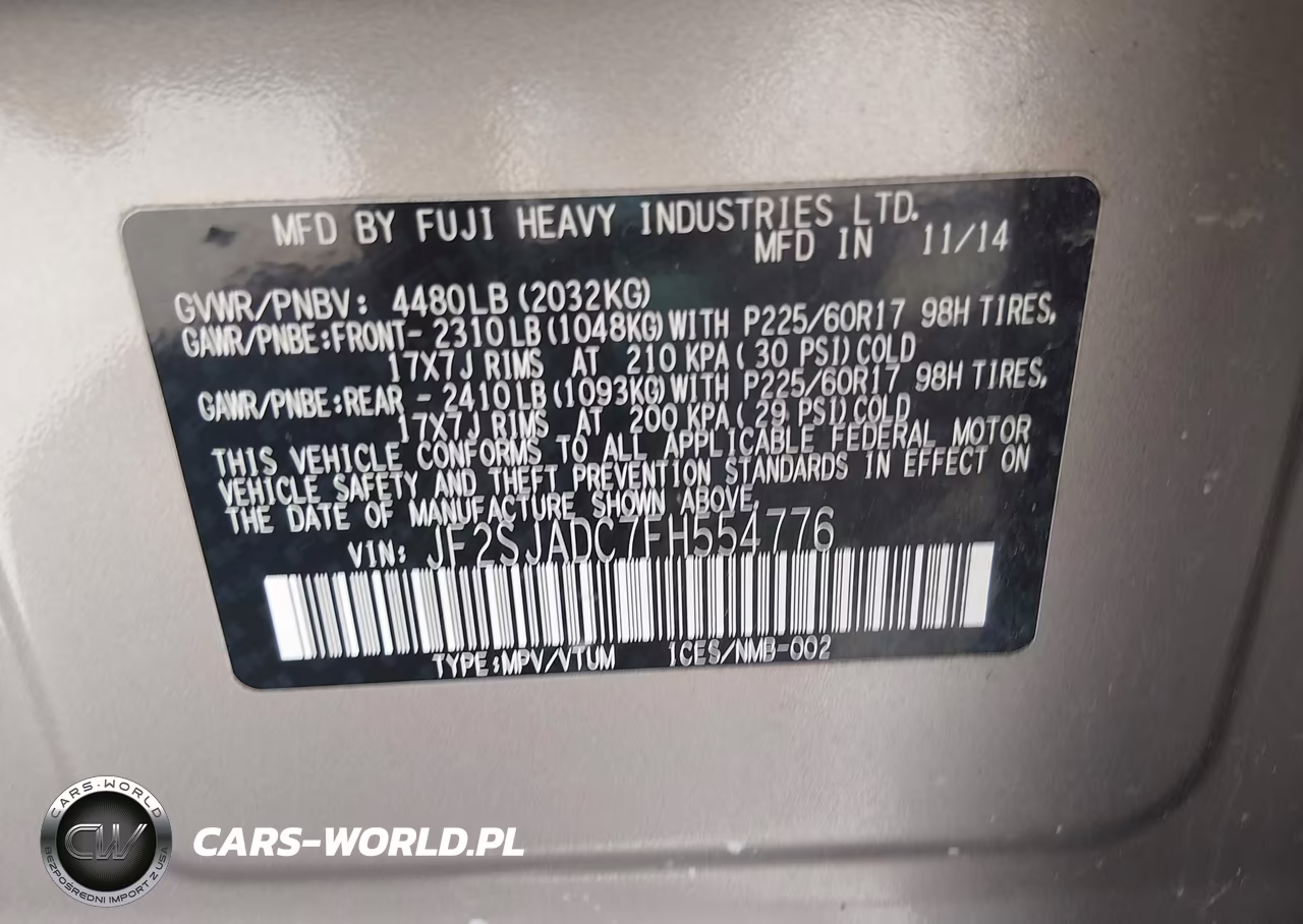 2015 Subaru Forester 2.5I Premium VIN:JF2SJADC7FH554776 - 9