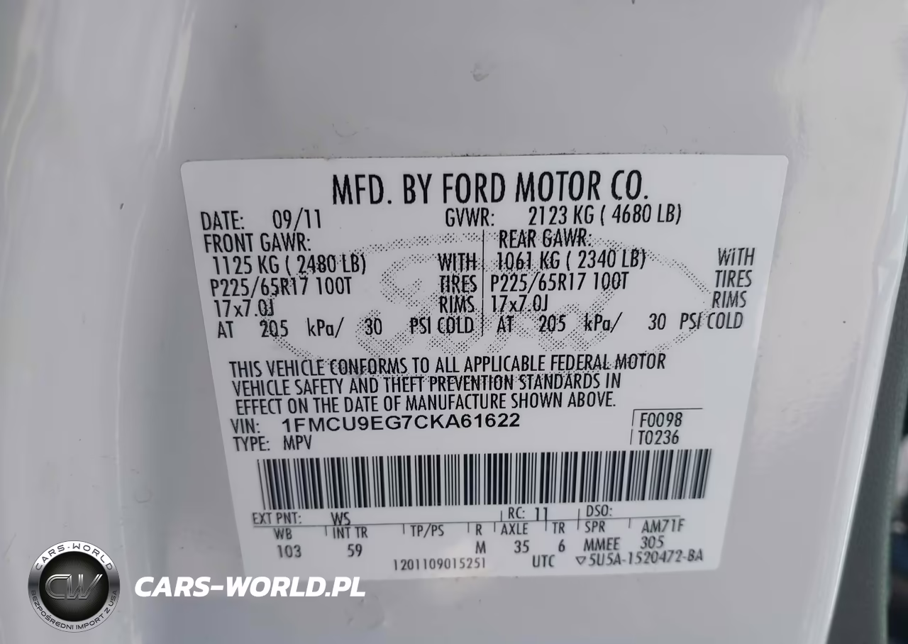 2012 Ford Escape Limited VIN:1FMCU9EG7CKA61622 - 9