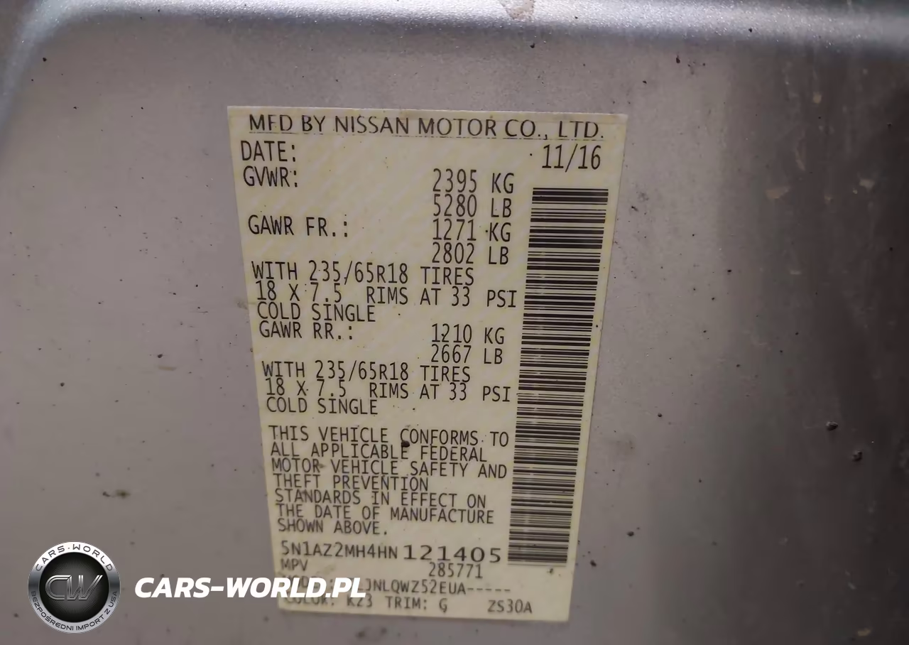 2017 Nissan Murano Sv VIN:5N1AZ2MH4HN121405 - 9