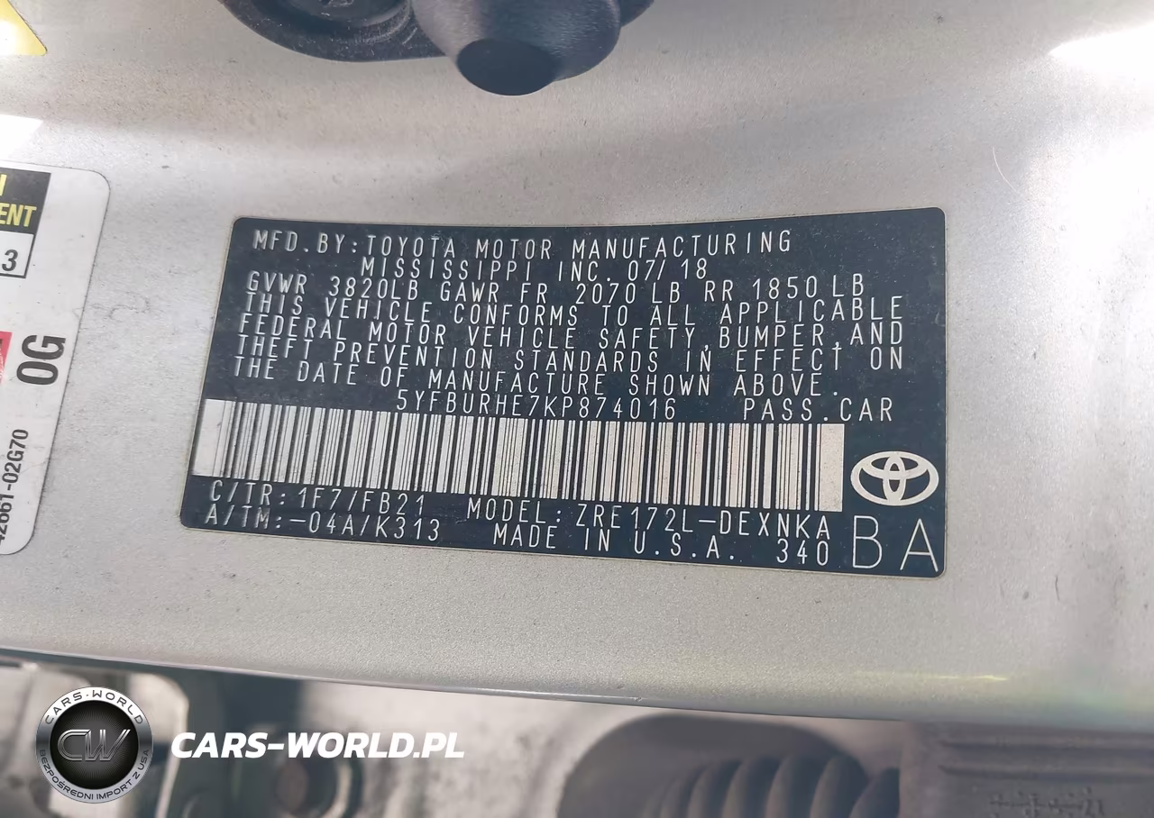 2019 Toyota Corolla Le VIN:5YFBURHE7KP874016 - 9