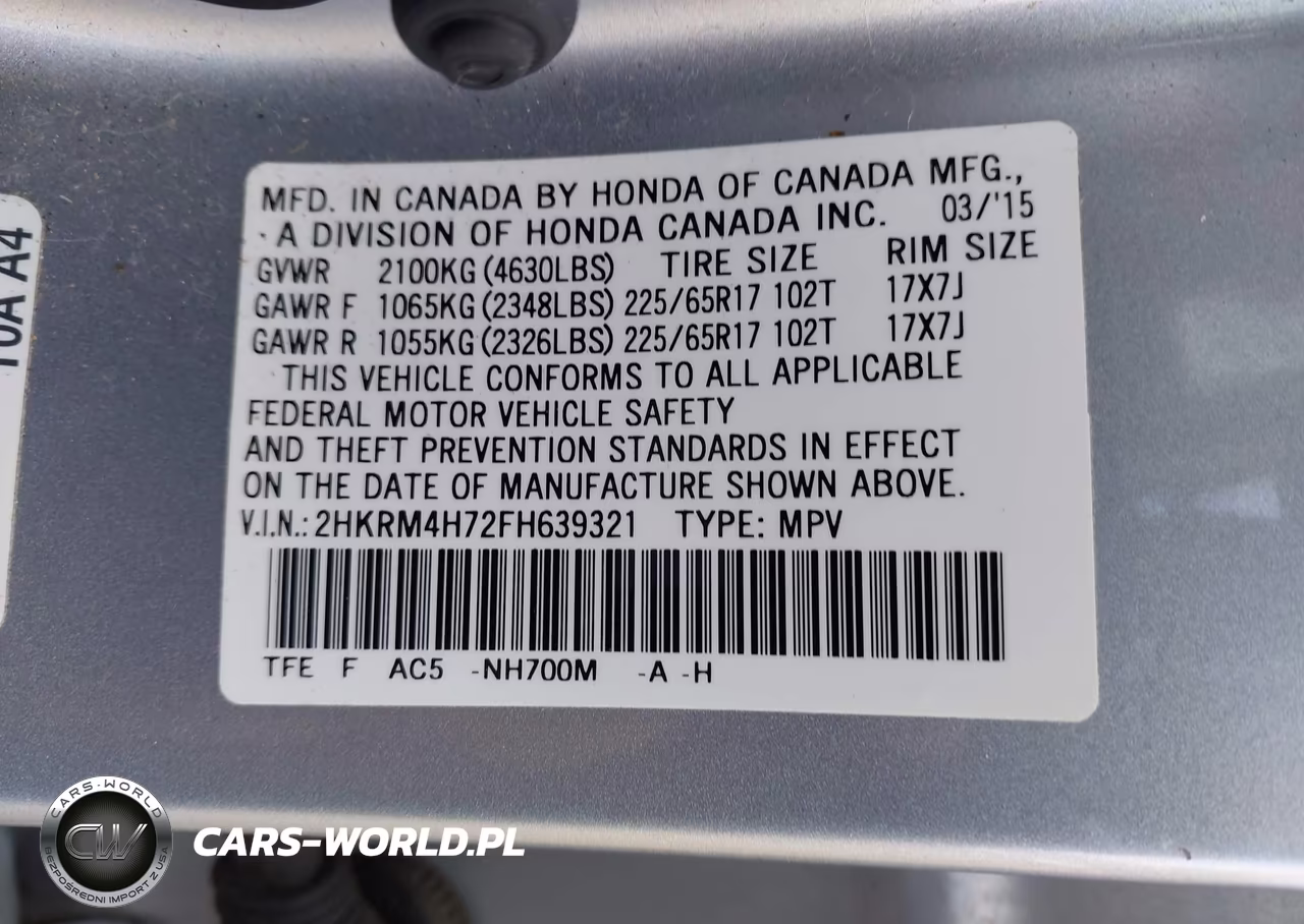 2015 Honda Cr-V Ex-L VIN:2HKRM4H72FH639321 - 9