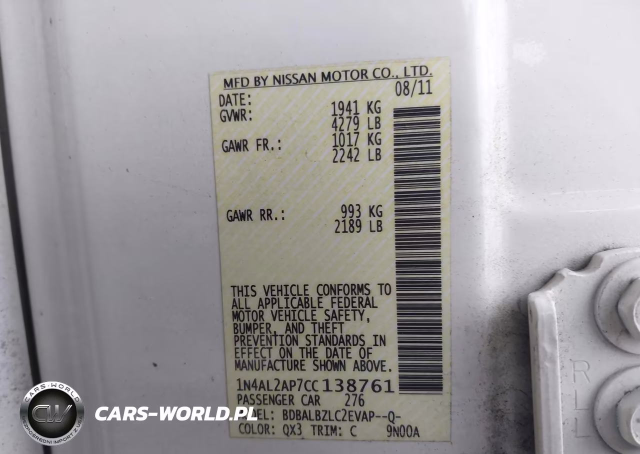 2012 Nissan Altima 2.5 S VIN:1N4AL2AP7CC138761 - 9