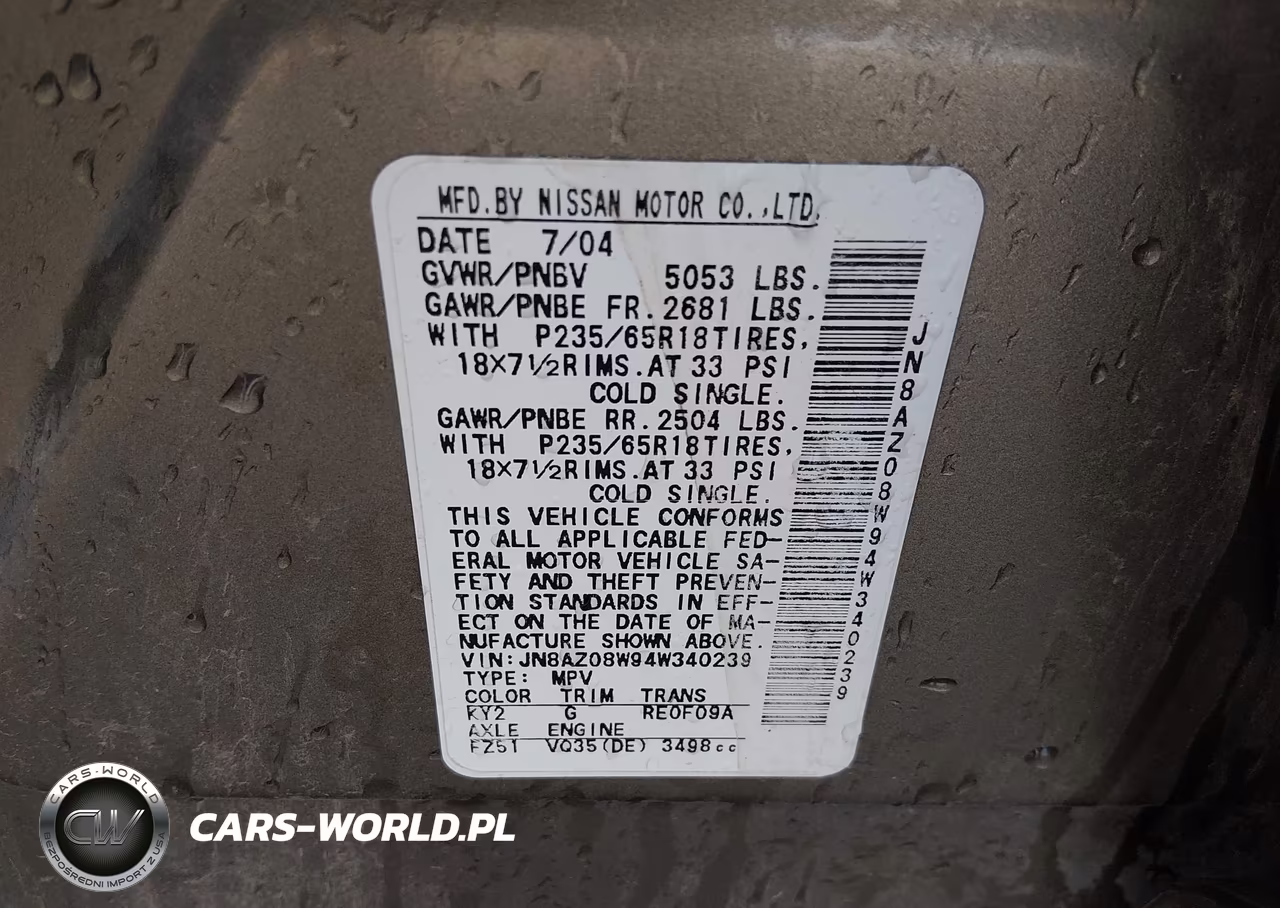 2004 Nissan Murano Sl VIN:JN8AZ08W94W340239 - 9