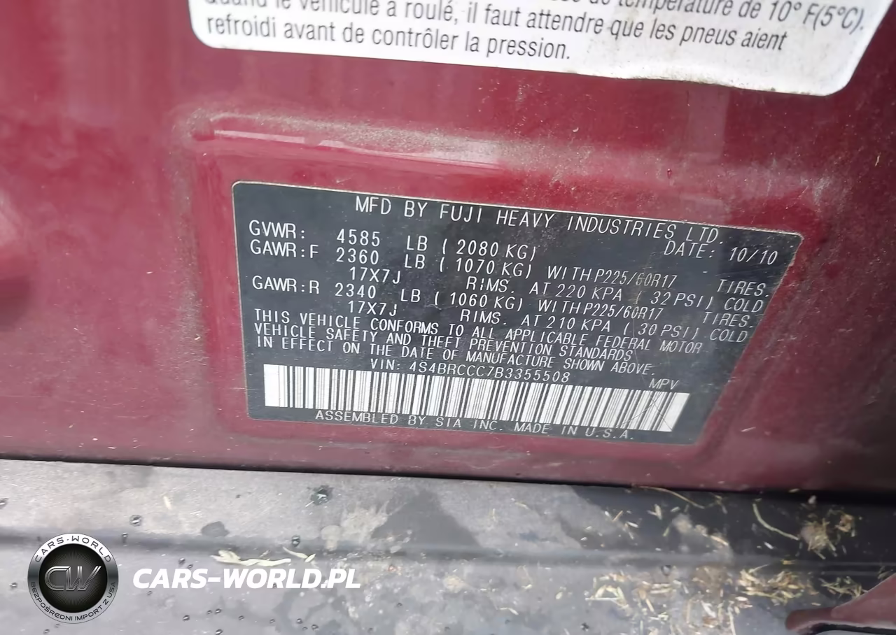 2011 Subaru Outback 2.5I Premium VIN:4S4BRCCC7B3355508 - 9