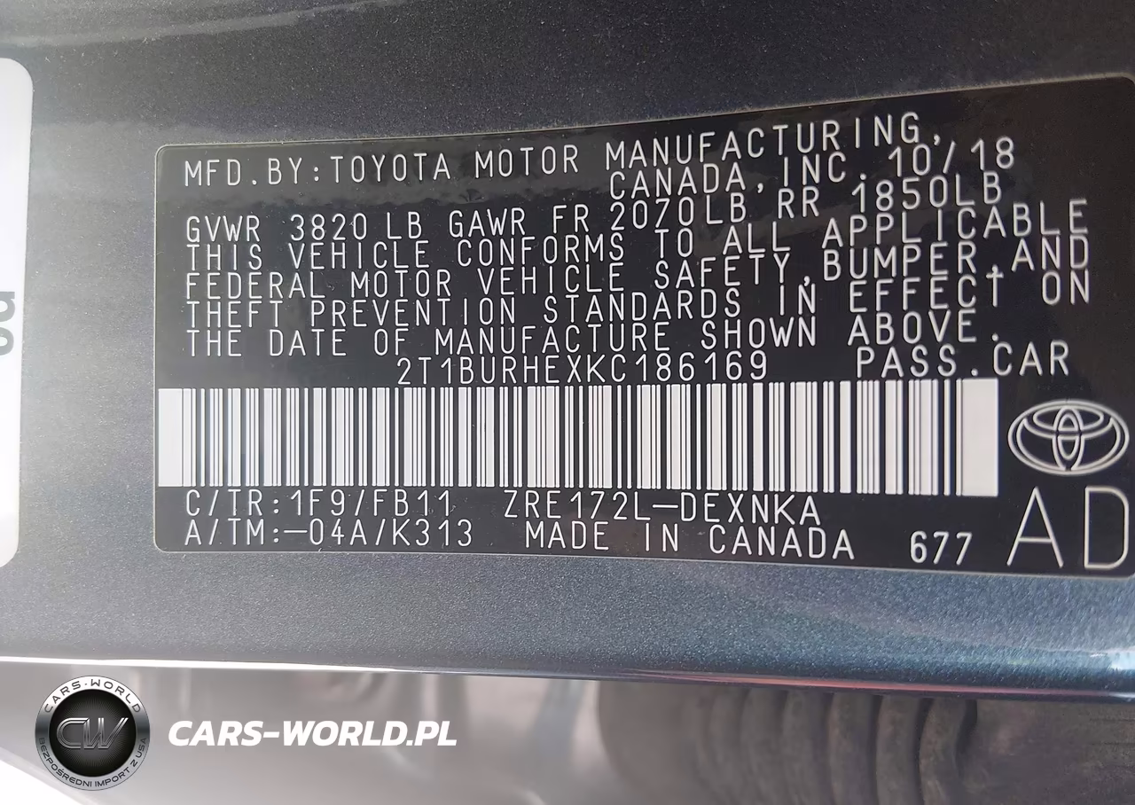 2019 Toyota Corolla Le VIN:2T1BURHEXKC186169 - 9