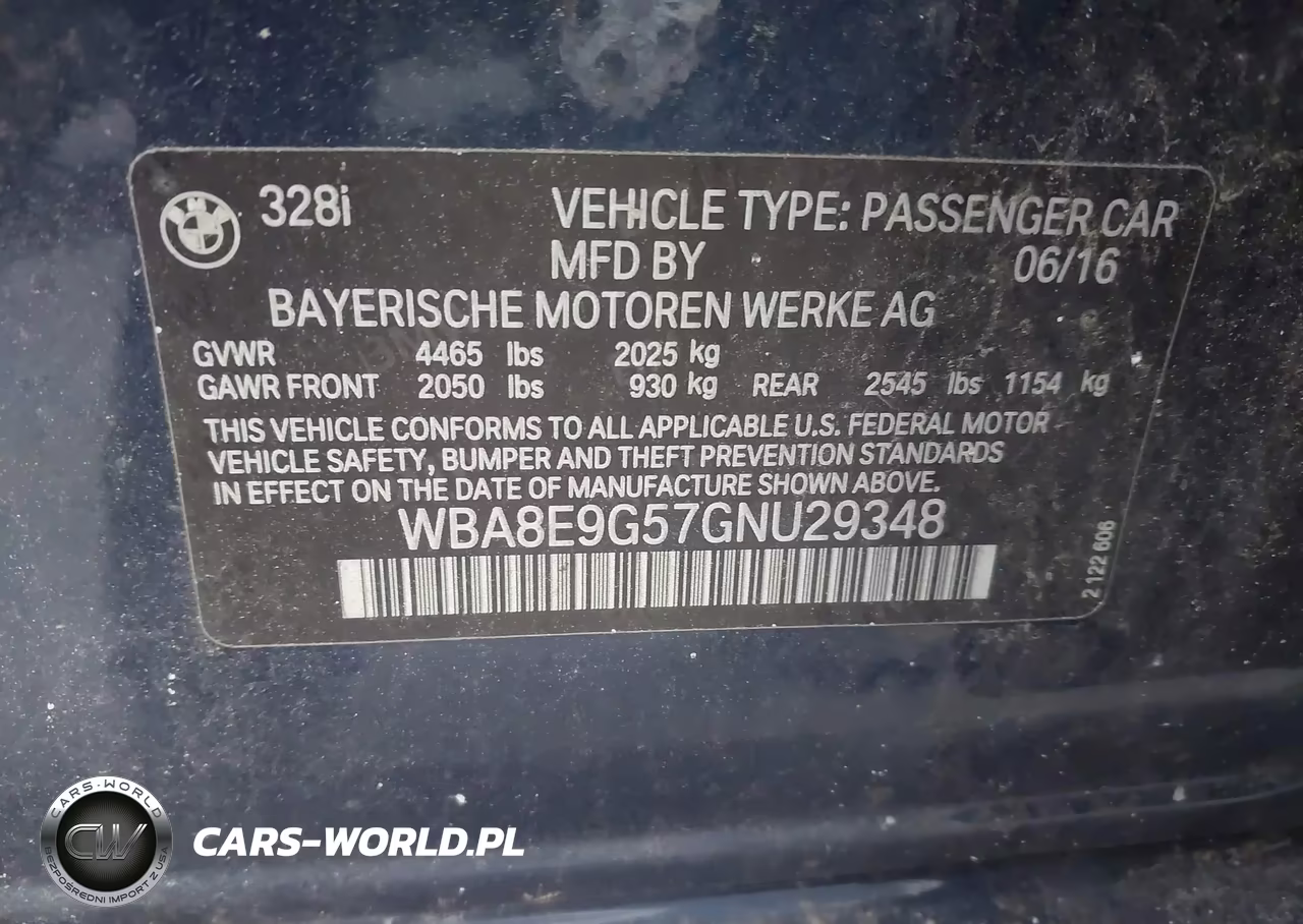2016 BMW 328I VIN:WBA8E9G57GNU29348 - 9
