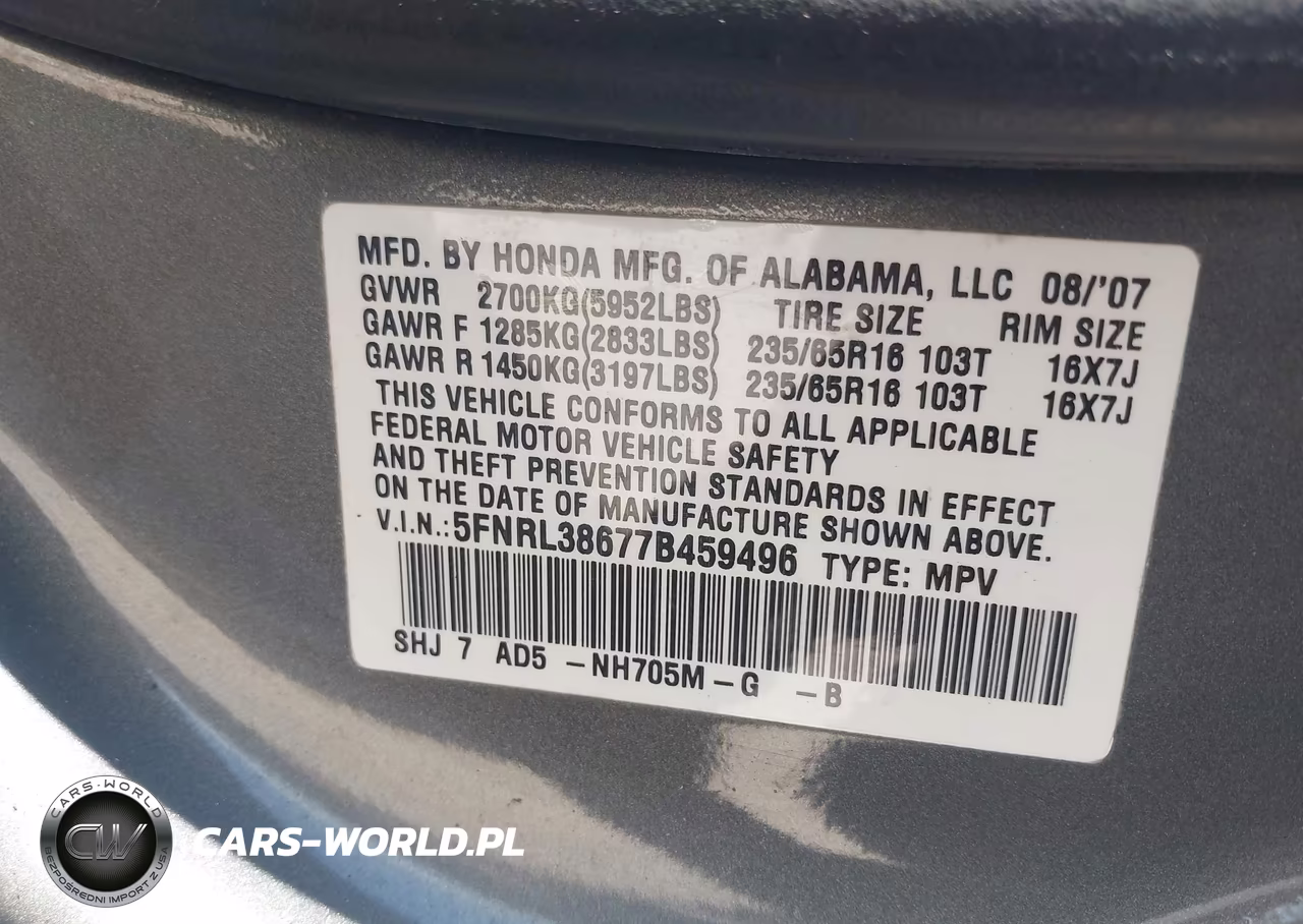 2007 Honda Odyssey Ex-L VIN:5FNRL38677B459496 - 9